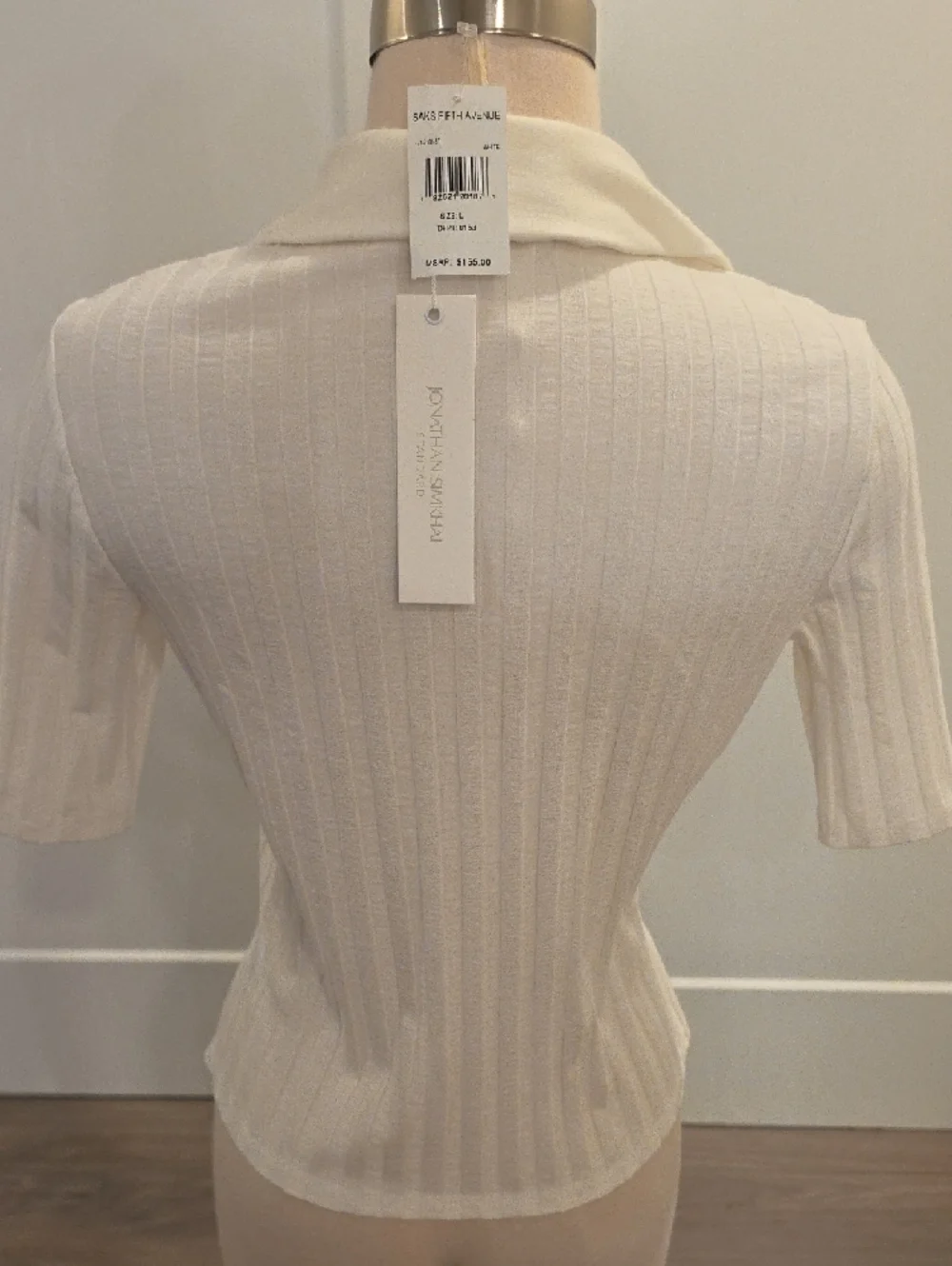 Jonathan Simkhai Cream Ribbed Polo Top size L new with tags - Picture 4 of 9